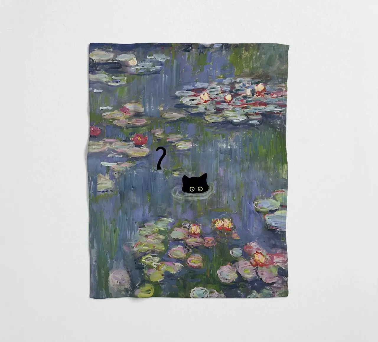 Cat Monet Waterlily Black Cat fleece blanket by ART BEST