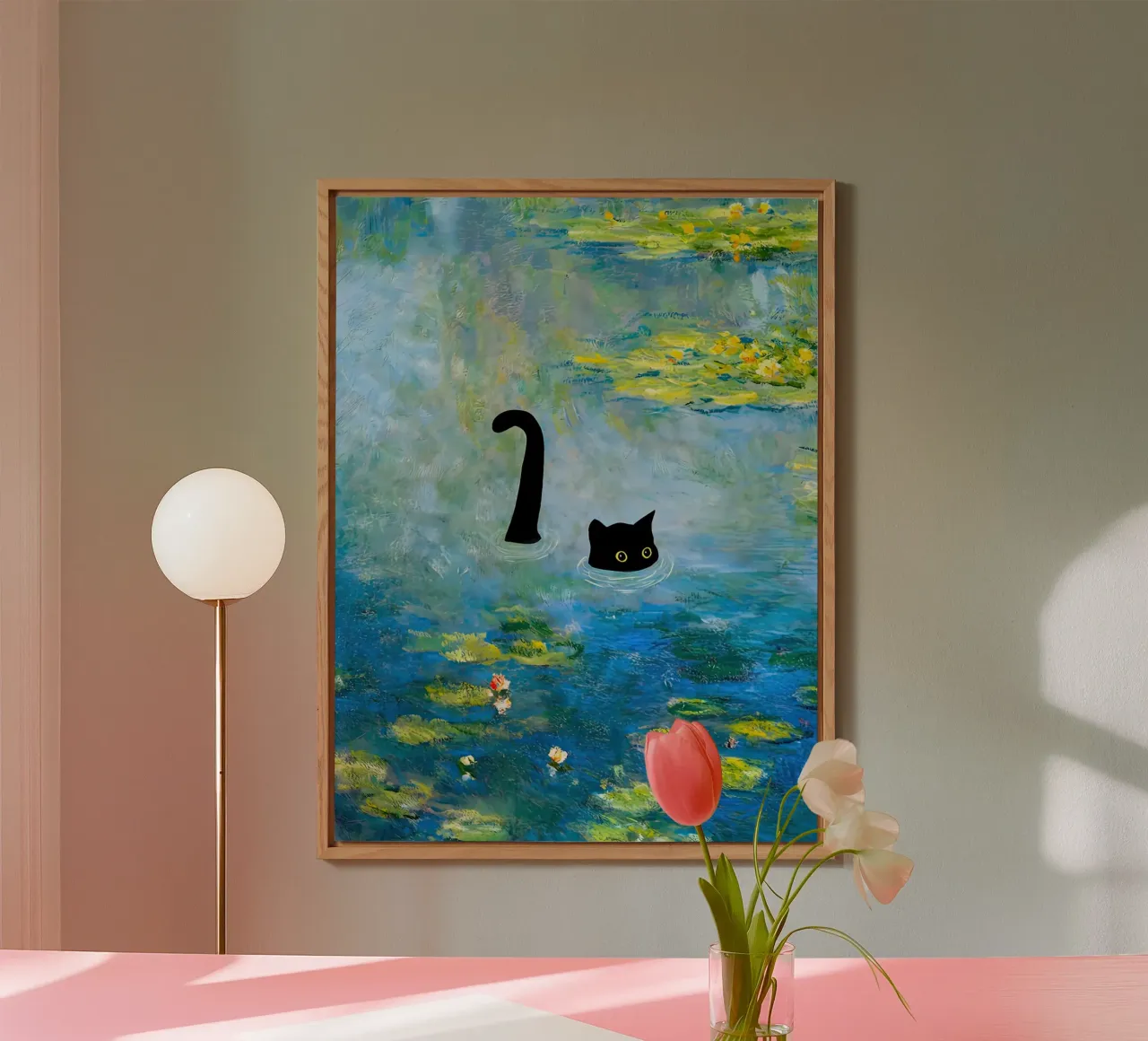 Gatto di Monet tra le ninfee alluminio dibond da ART BEST