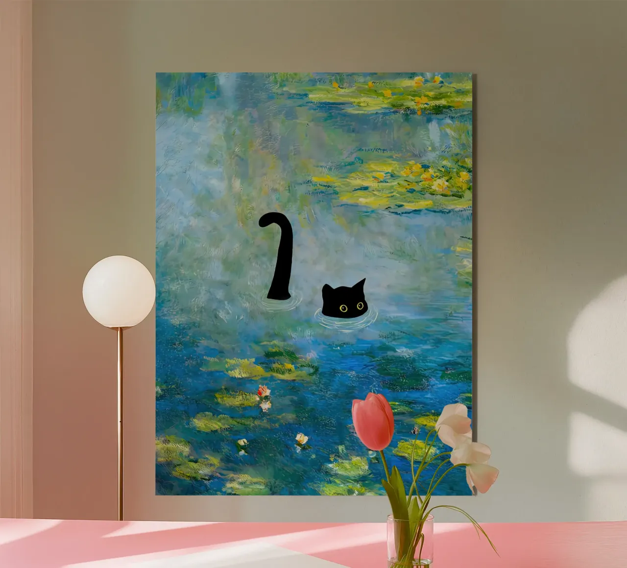 Gatto di Monet tra le ninfee alluminio dibond da ART BEST