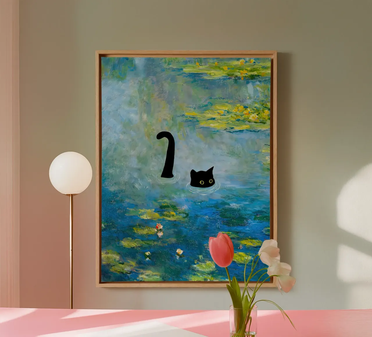 Gatto di Monet tra le ninfee tela con Cornice a cassetta da ART BEST
