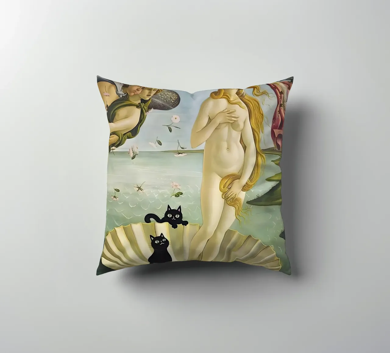 La nascita di Venere con due gatti neri Botticelli cuscino da ART BEST