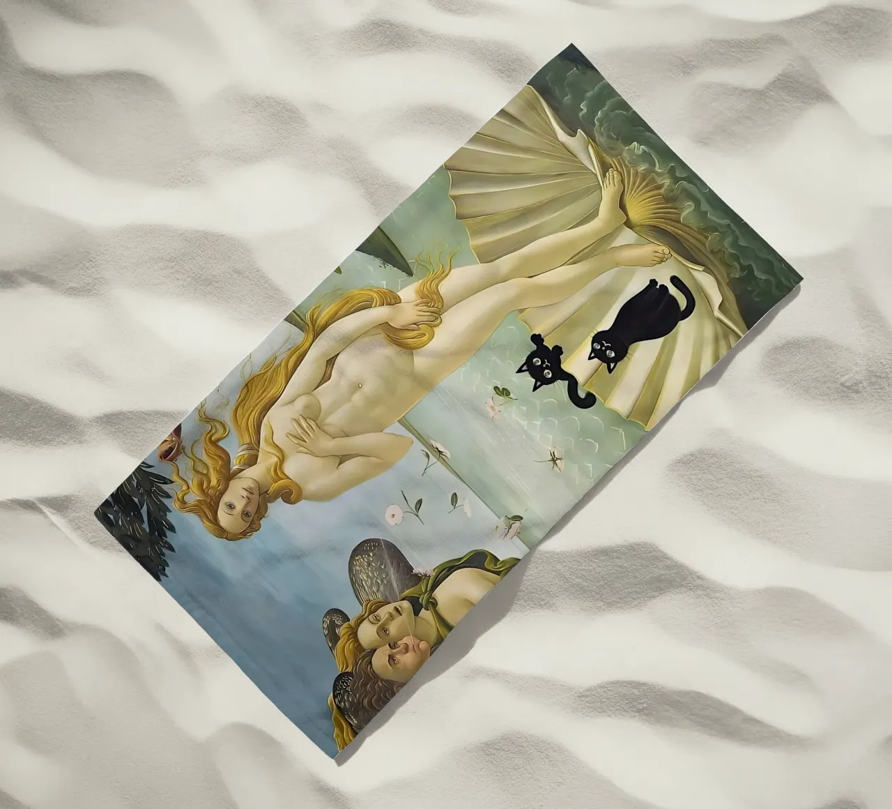 La nascita di Venere con due gatti neri Botticelli telo mare da ART BEST