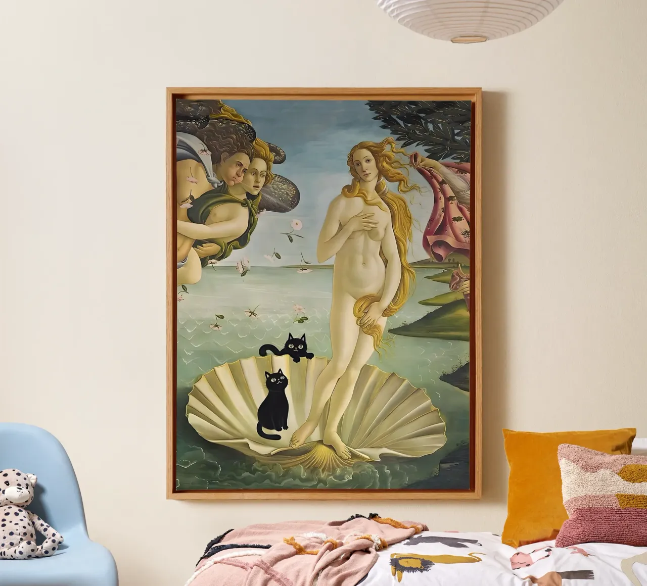 La nascita di Venere con due gatti neri Botticelli tela con Cornice a cassetta da ART BEST