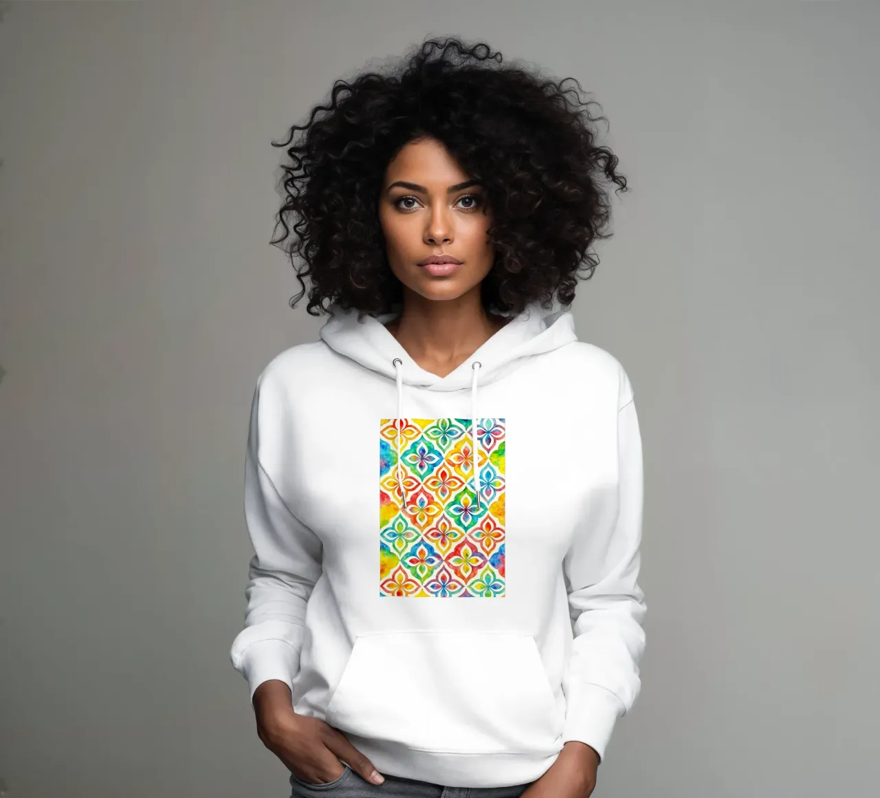 linea geometrica astratta di fiori felpa con cappuccio da arkhanz