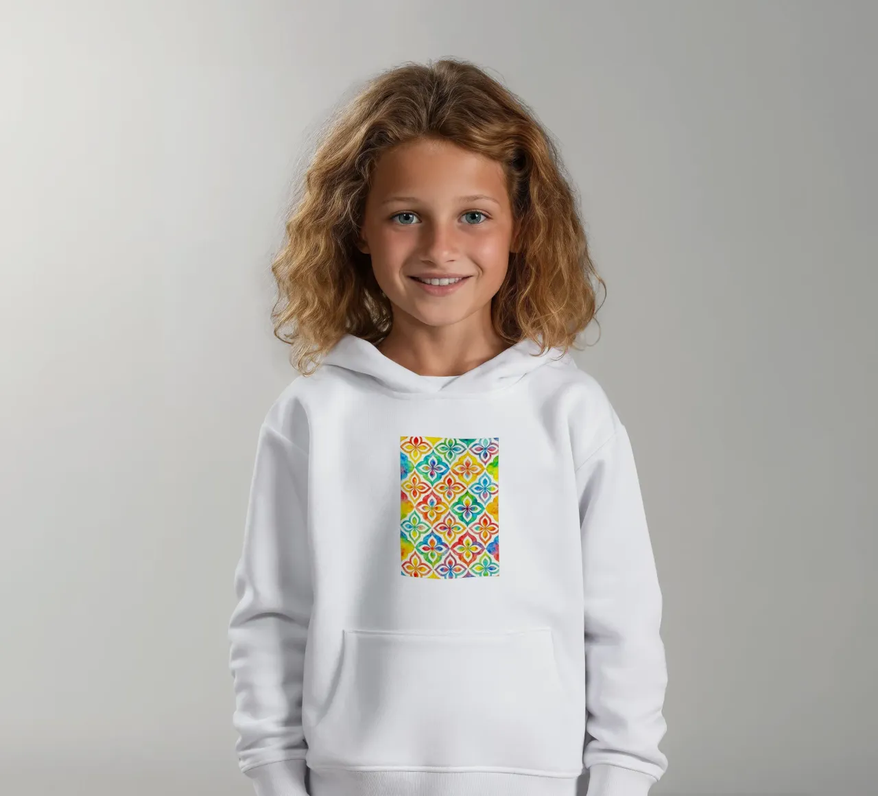 linea geometrica astratta di fiori felpa bambino con cappuccio da arkhanz