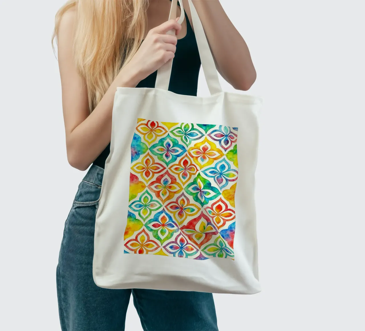 linea geometrica astratta di fiori borsa in juta da arkhanz