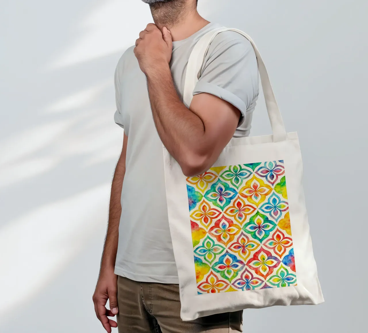 linea geometrica astratta di fiori borsa in juta da arkhanz