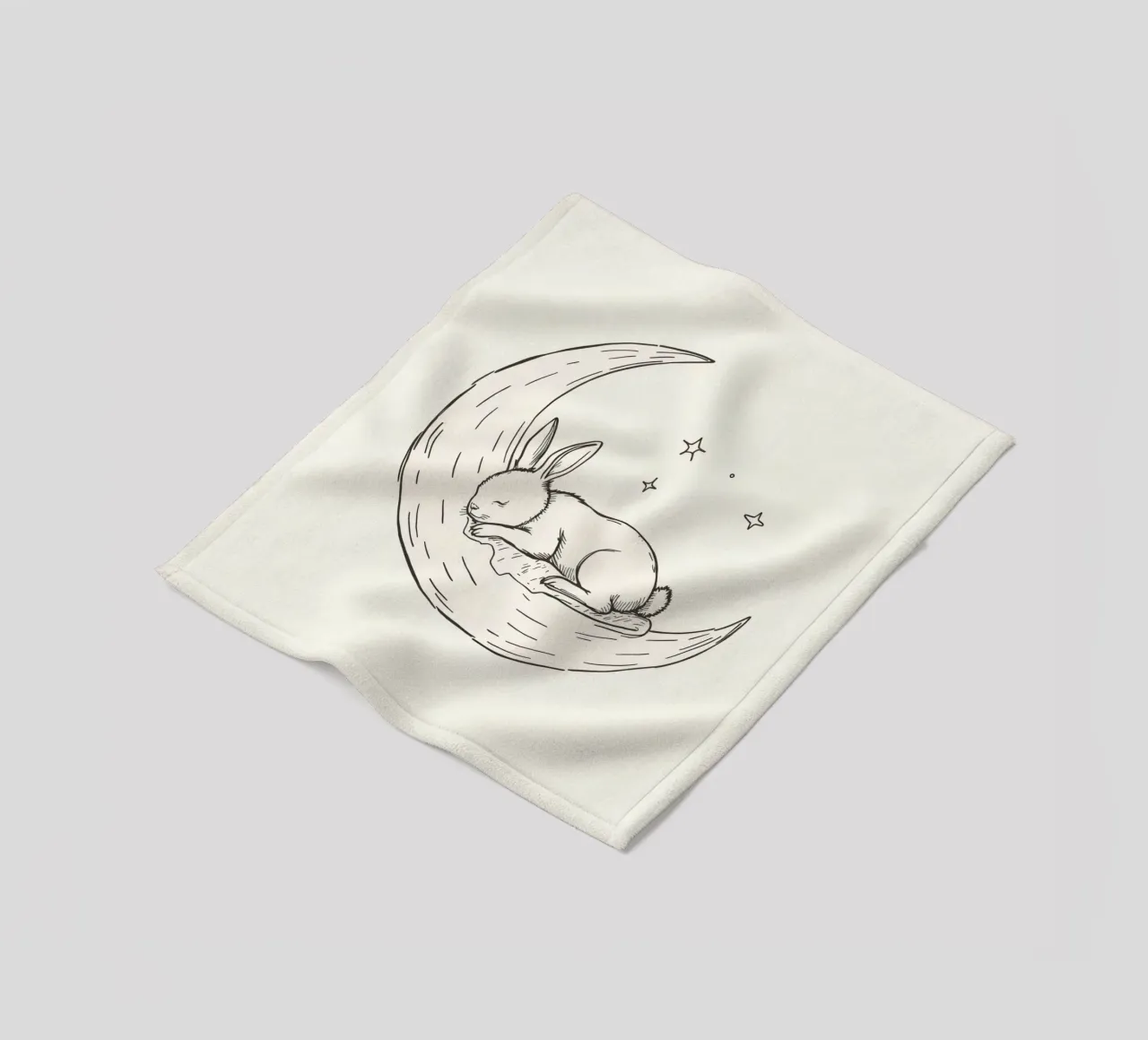 Coniglietto addormentato che riposa pacificamente su una luna crescente coperta in pile da DesignDoodle
