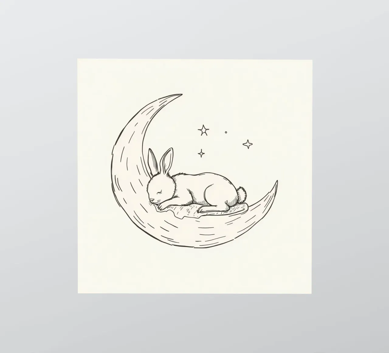 Un lapin endormi repose paisiblement sur un croissant de lune autocollant de DesignDoodle