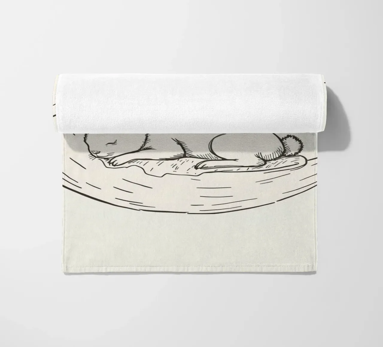 Sleeping bunny rests peacefully on a crescent moon beach towel by DesignDoodle