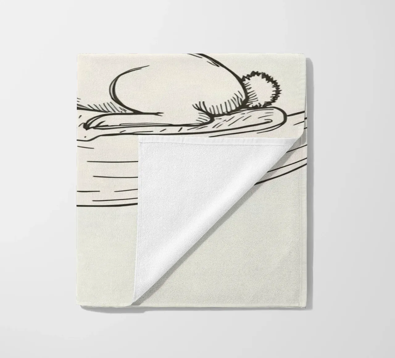 Sleeping bunny rests peacefully on a crescent moon beach towel by DesignDoodle
