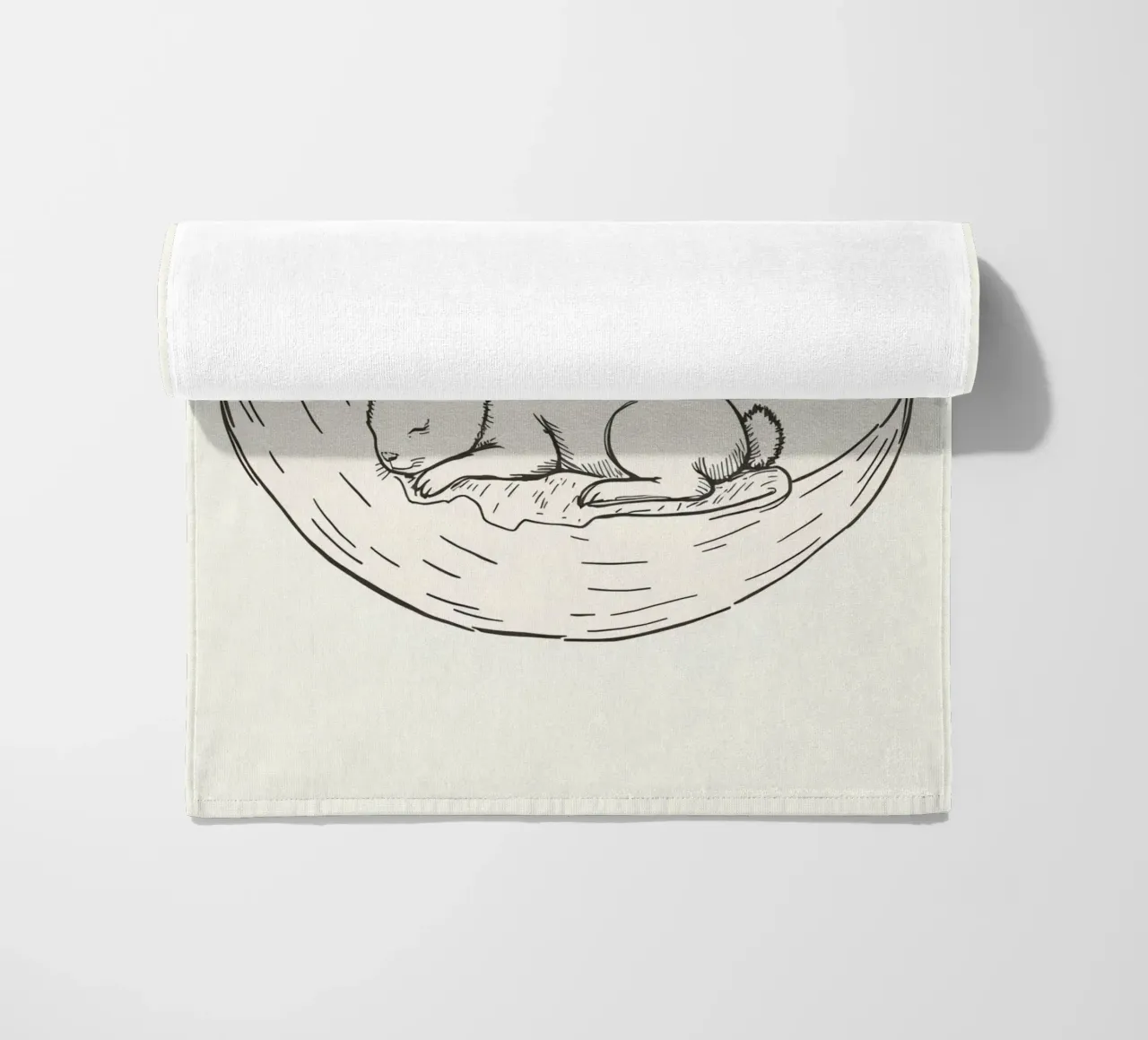 Sleeping bunny rests peacefully on a crescent moon beach towel by DesignDoodle