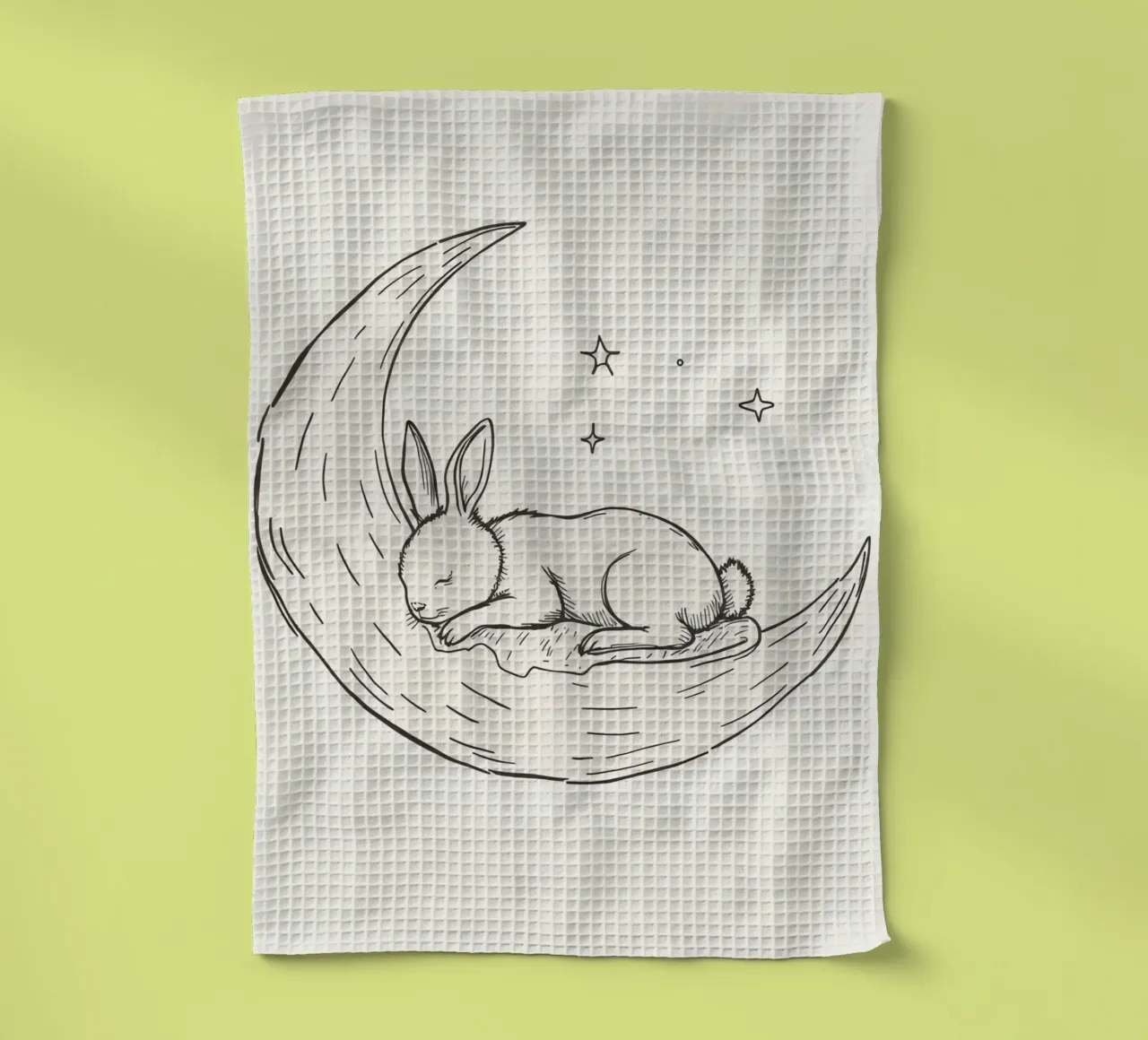 Un lapin endormi repose paisiblement sur un croissant de lune torchon de DesignDoodle