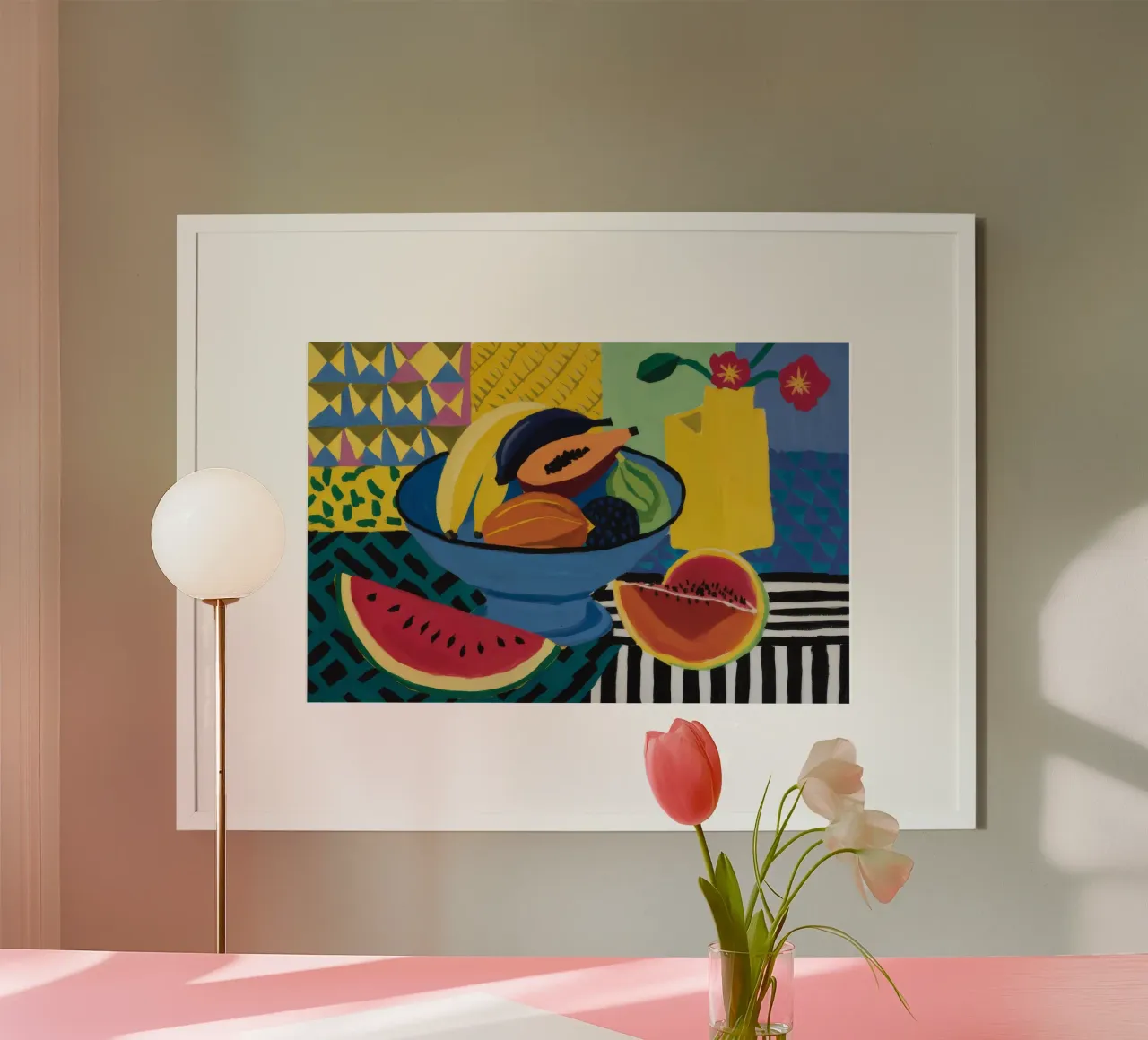 Carnevale cubista della frutta poster con telaio in alluminio da Fable Tempa