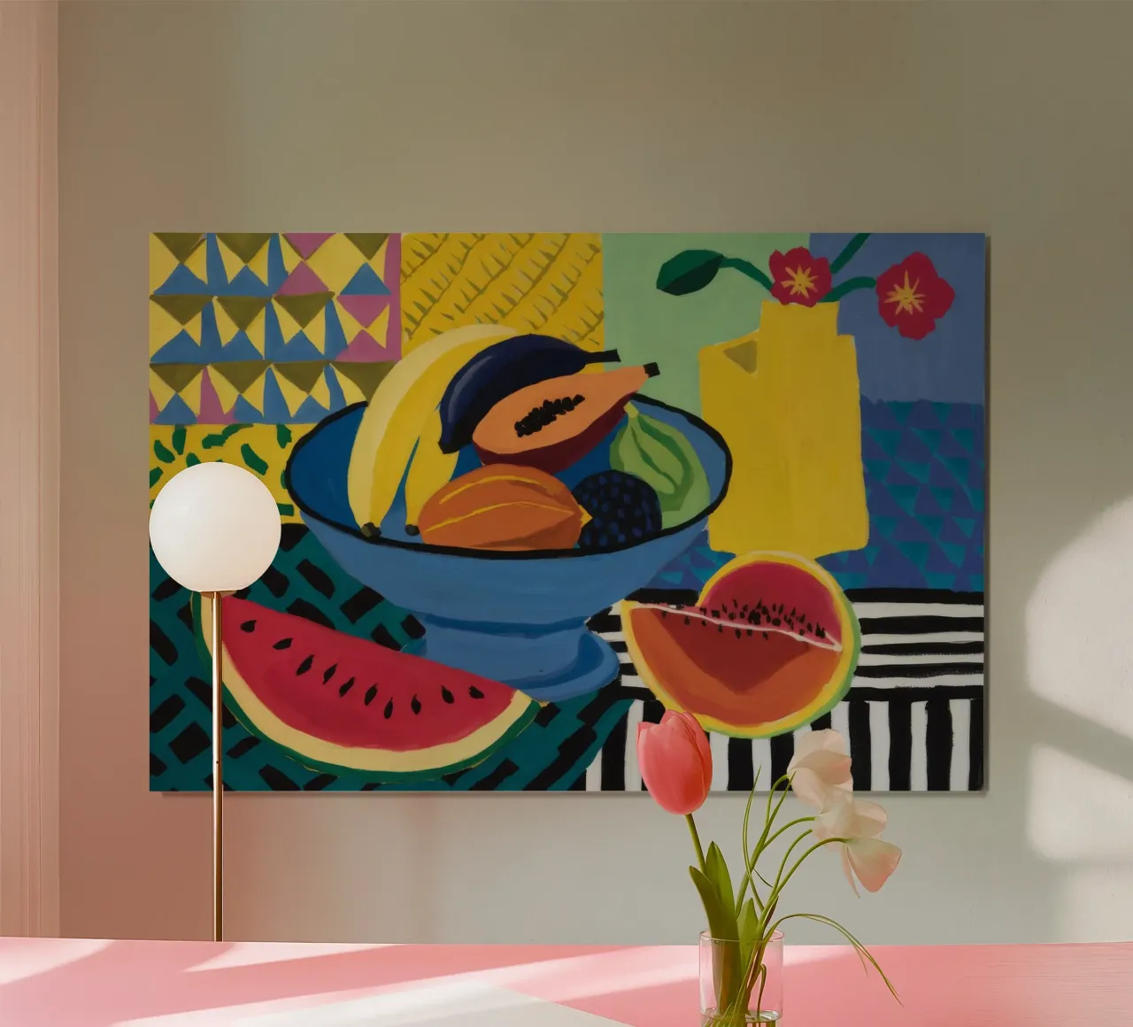 Carnevale cubista della frutta poster con telaio in alluminio da Fable Tempa