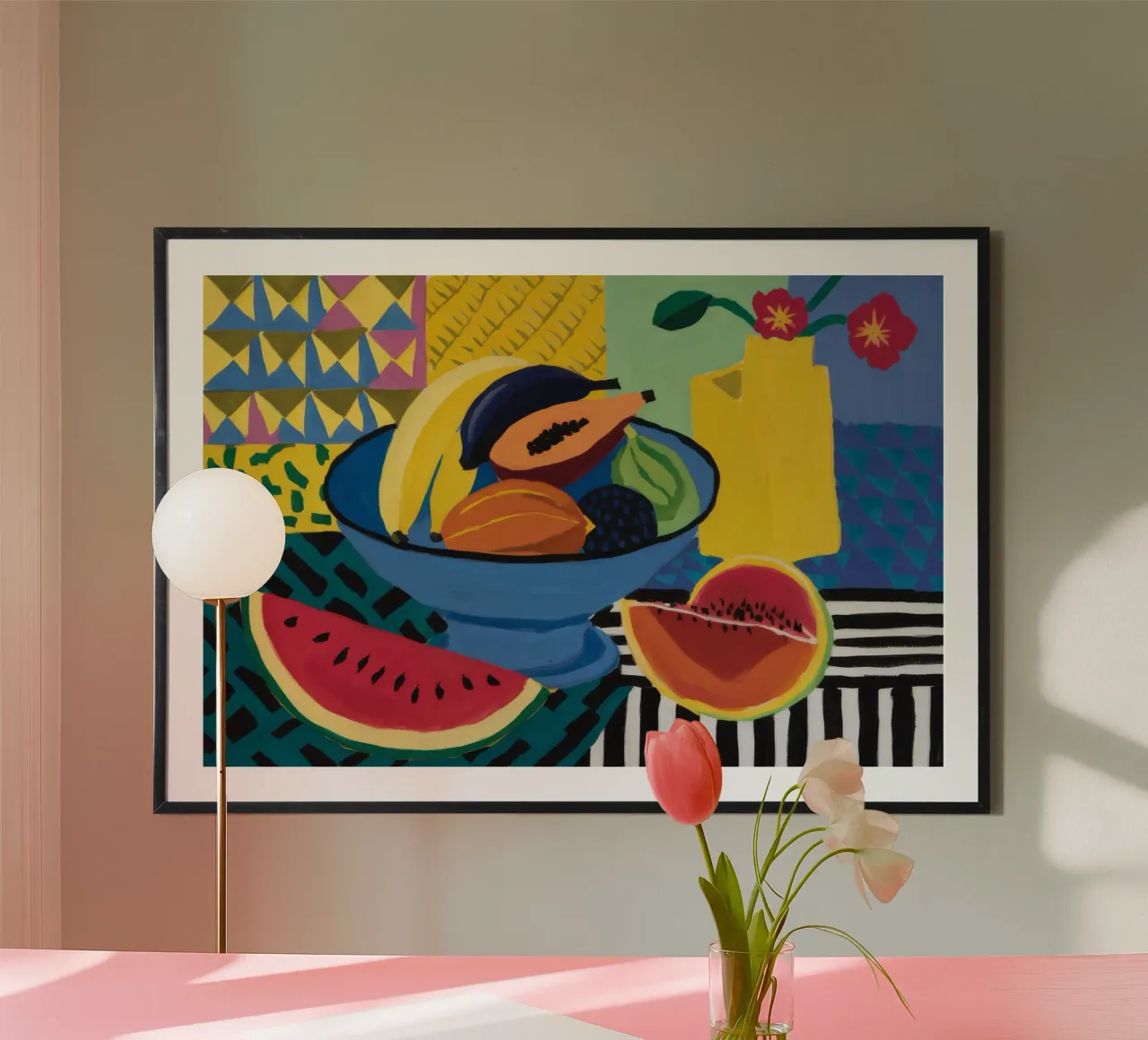 Carnevale cubista della frutta poster con telaio in alluminio da Fable Tempa