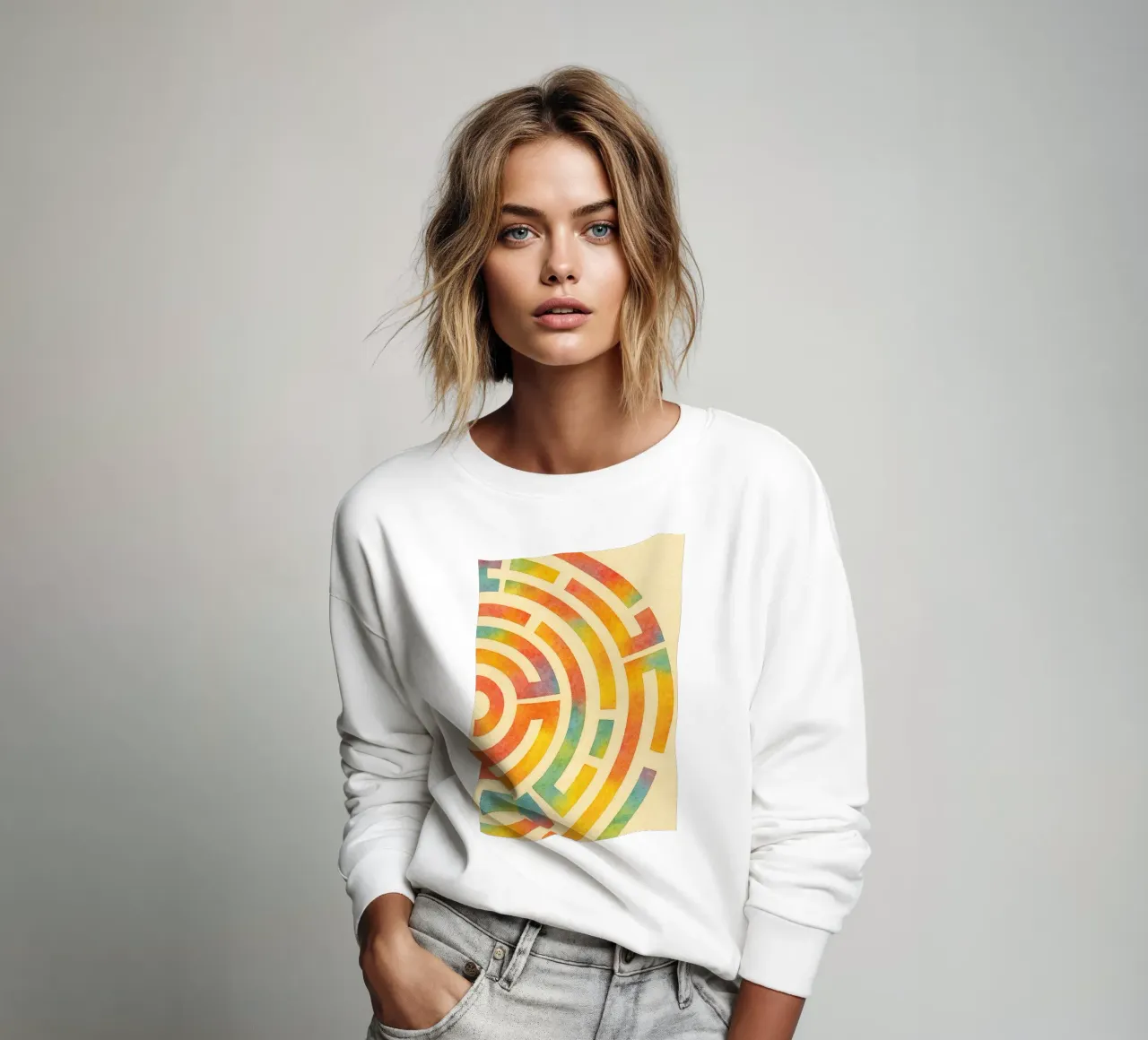 abstracto geométrico medio laberinto círculo línea sudadera de arkhanz
