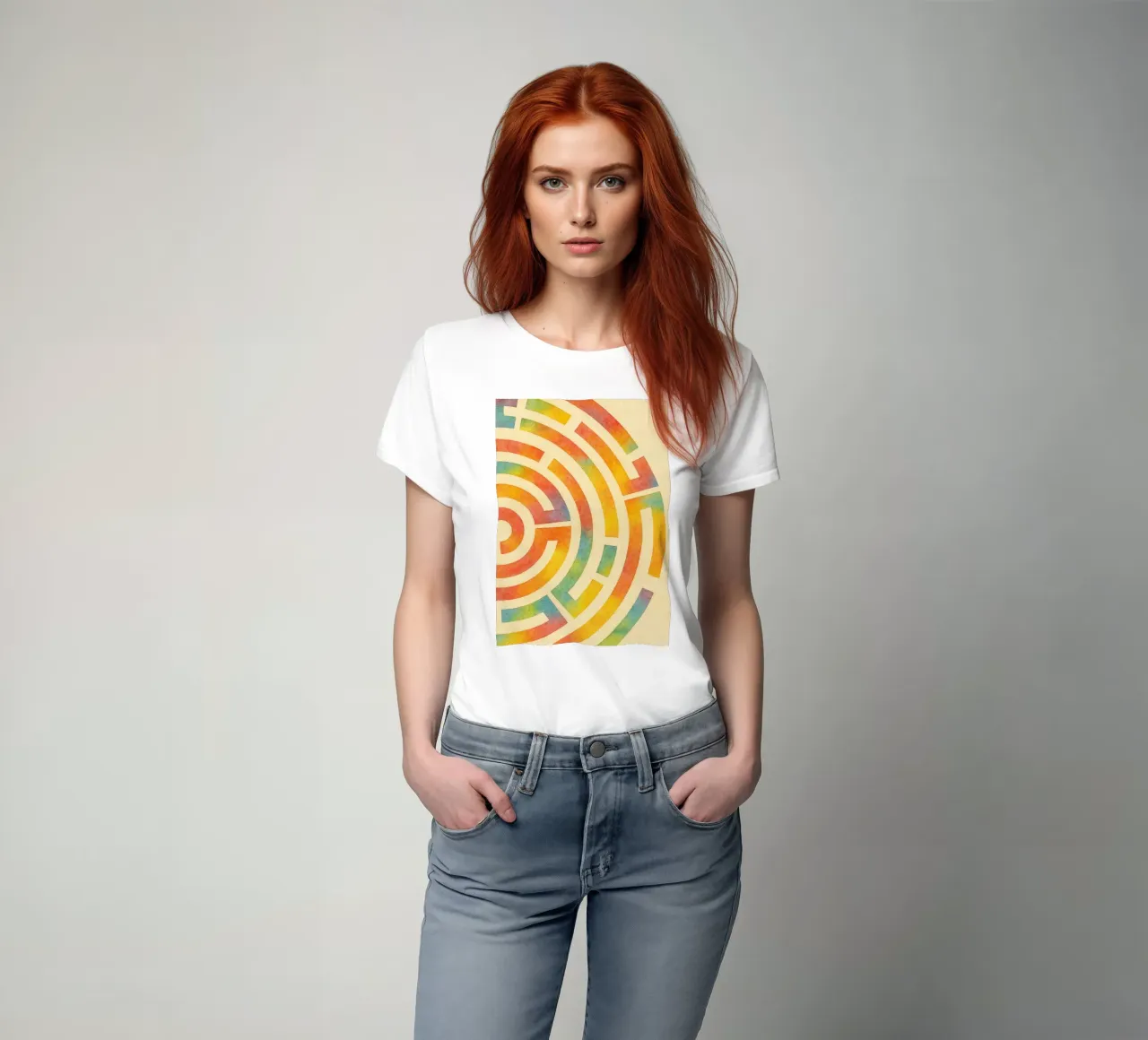 abstracto geométrico medio laberinto círculo línea camiseta de arkhanz