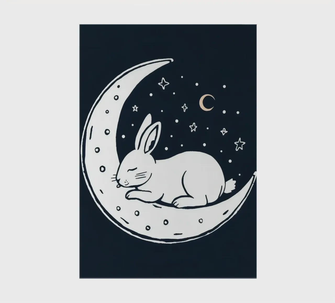 Lapin endormi reposant sur un croissant de lune entouré d'étoiles carnet de notes de DesignDoodle