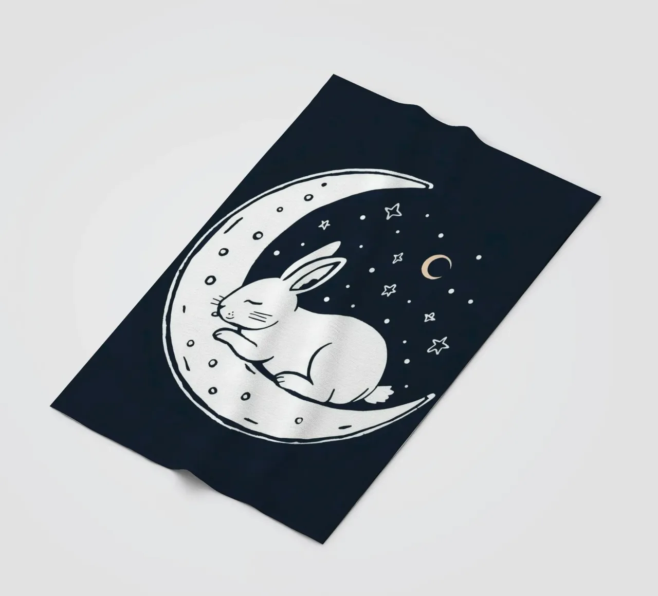 Sleeping bunny resting on crescent moon surrounded by stars fleece blanket by DesignDoodle