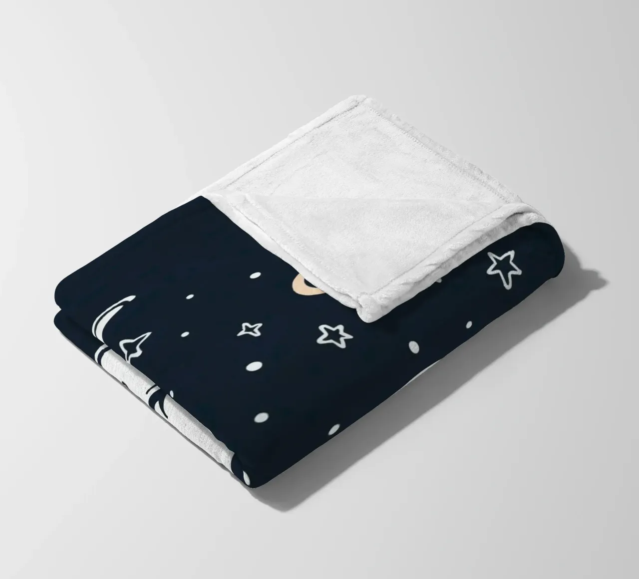 Sleeping bunny resting on crescent moon surrounded by stars fleece blanket by DesignDoodle