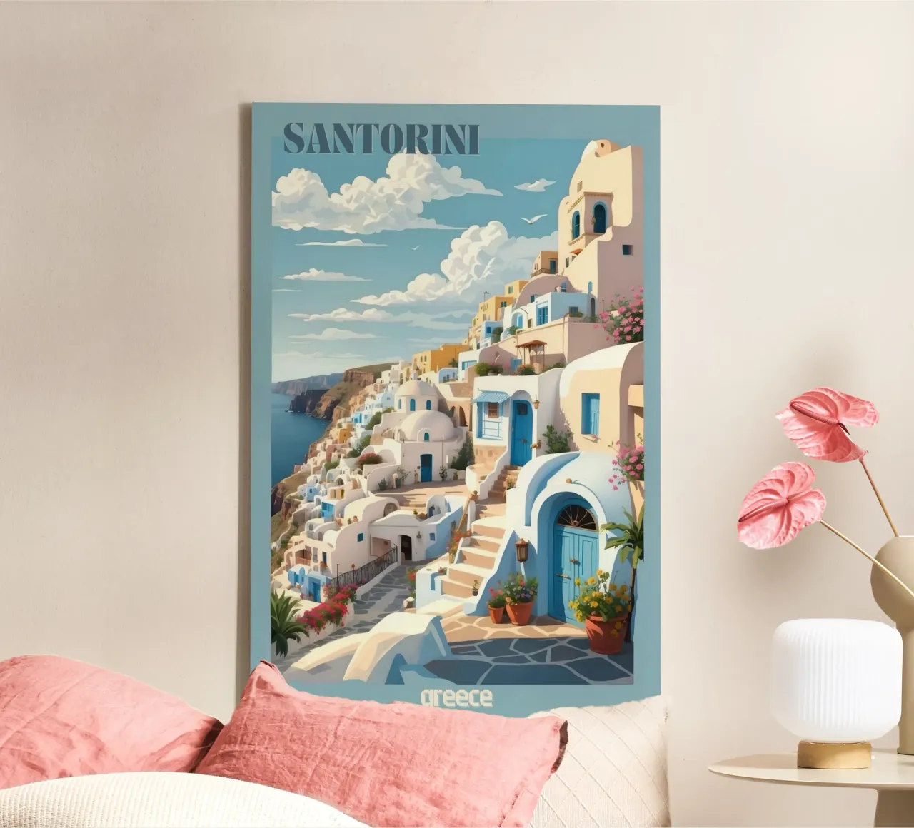 Santorini's Charm Vintage Retro canvas by Beauty wall