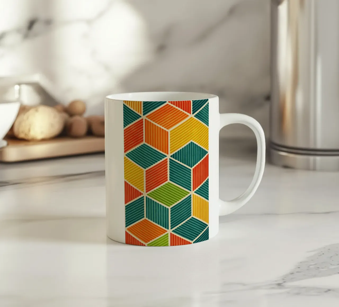 línea hexagonal geométrica abstracta taza de cerámica de arkhanz