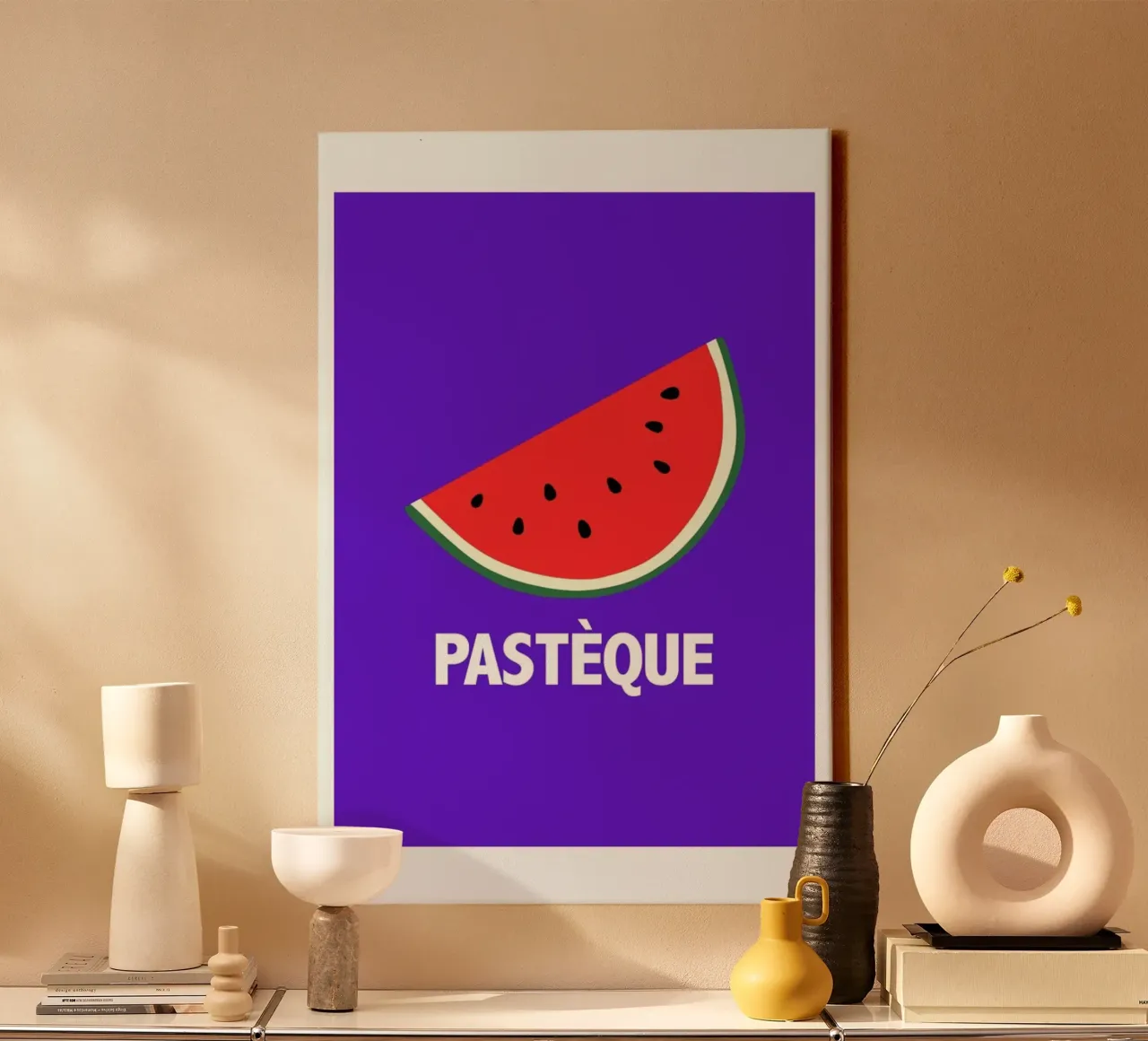 Pasteque Blue tela con Cornice a cassetta da Mottos by Sinan Saydik