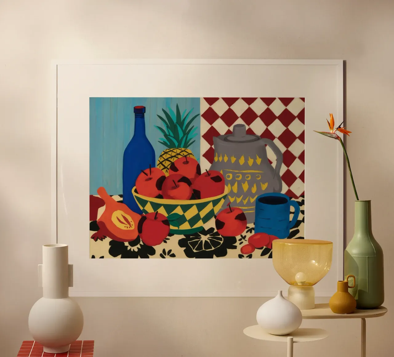 Festa a scacchi all'ananas poster con telaio in legno da Fable Tempa
