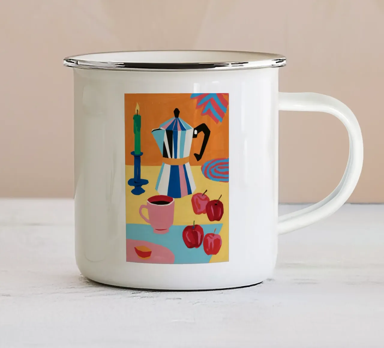 Moka Pot Plum Morning enamel mug by Tiga Bersama