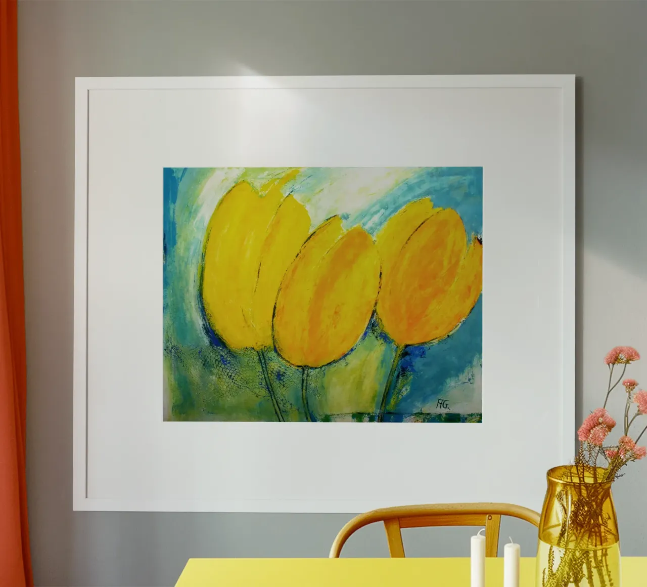 Gelbe Tulpen poster con telaio in alluminio da Anita Gewald