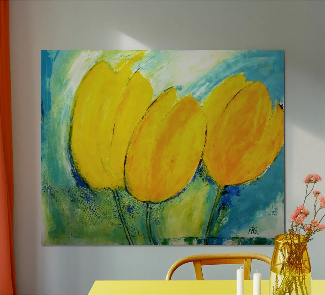 Gelbe Tulpen poster con telaio in alluminio da Anita Gewald
