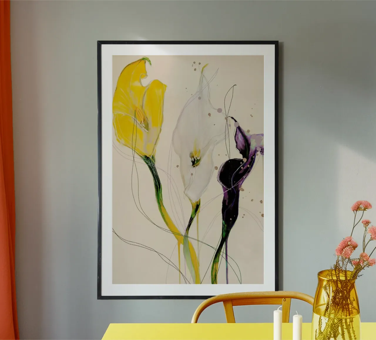 Calla Lily Blackberry Lemon poster con telaio in alluminio da Leigh Viner