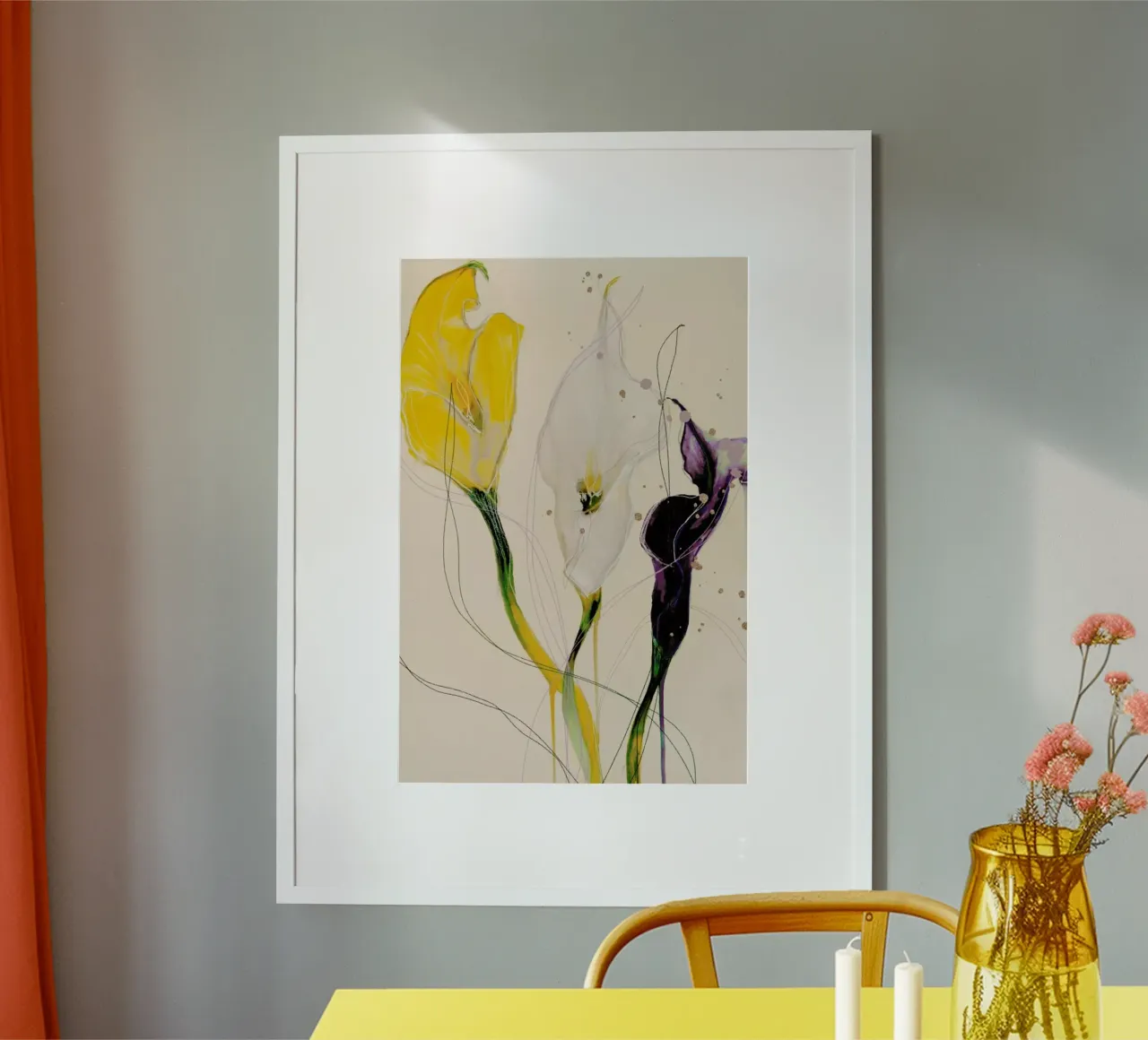 Calla Lily Blackberry Lemon poster con telaio in alluminio da Leigh Viner
