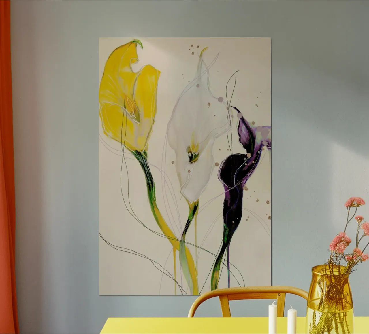 Calla Lily Blackberry Lemon poster con telaio in alluminio da Leigh Viner