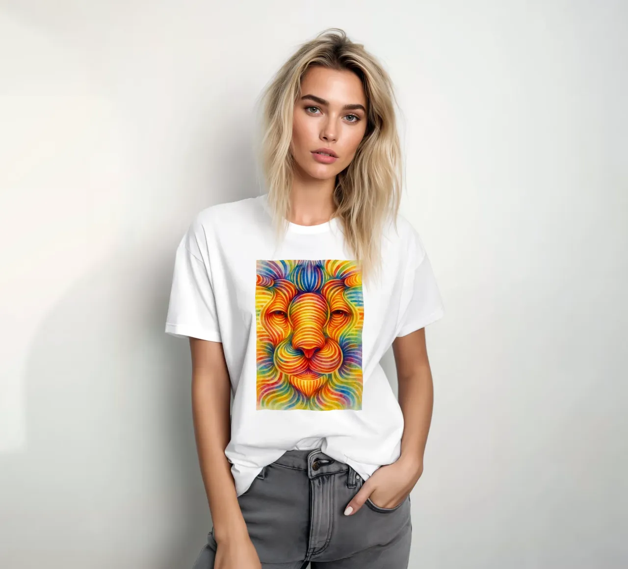 abstract geometric lion face line t-shirt by arkhanz