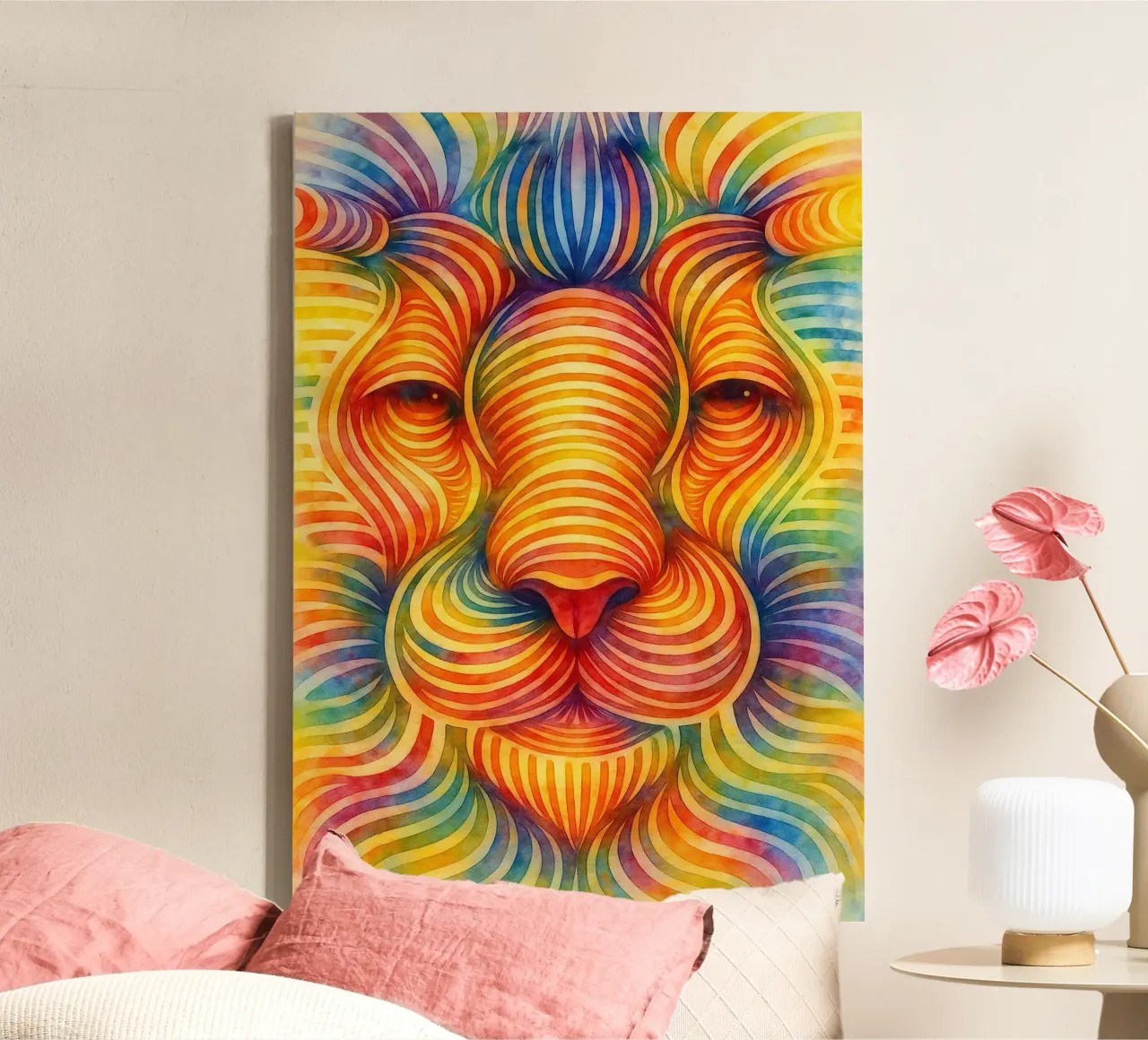 abstract geometric lion face line canvas with Floater frame by arkhanz