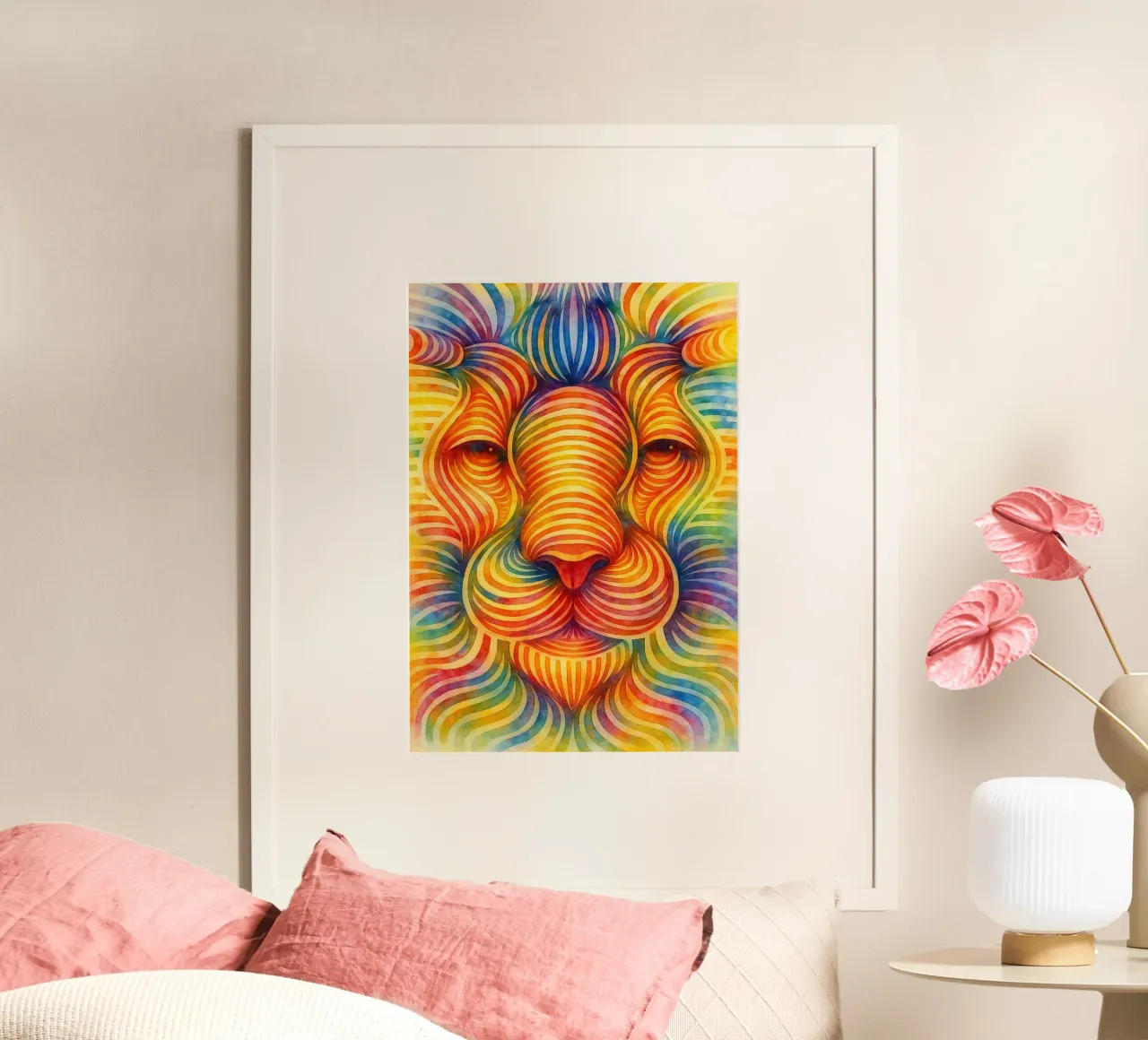 linea geometrica astratta del volto di un leone poster da arkhanz