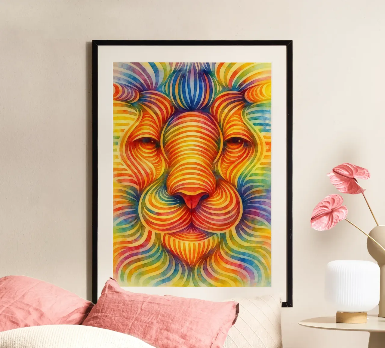 linea geometrica astratta del volto di un leone poster da arkhanz