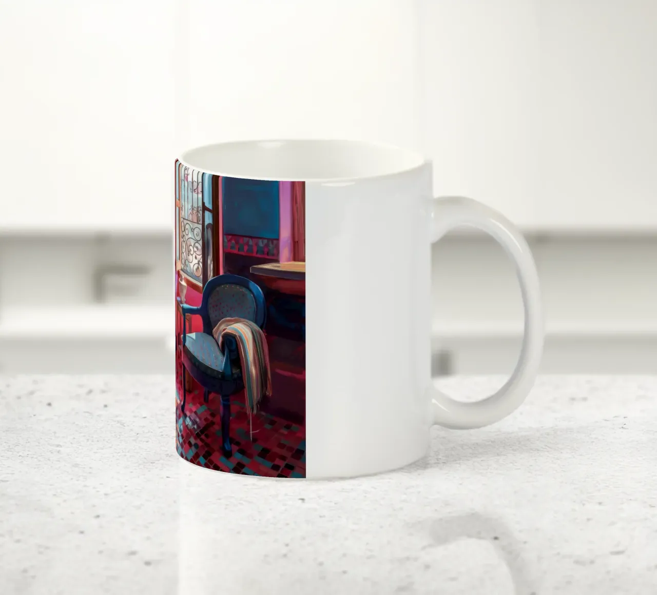 Stanza cremisi di sollievo tazza in ceramica da Tiga Bersama