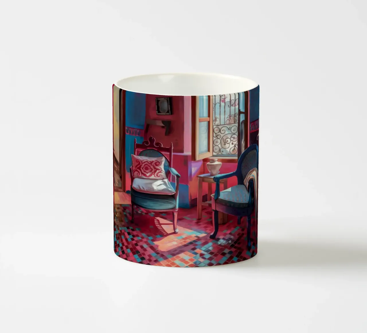Stanza cremisi di sollievo tazza in ceramica da Tiga Bersama
