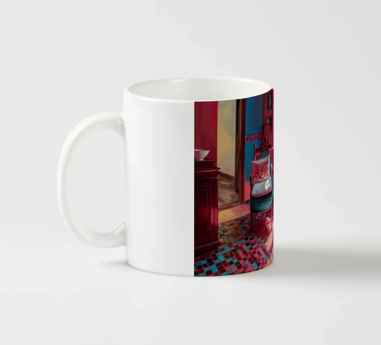 Stanza cremisi di sollievo tazza in ceramica da Tiga Bersama