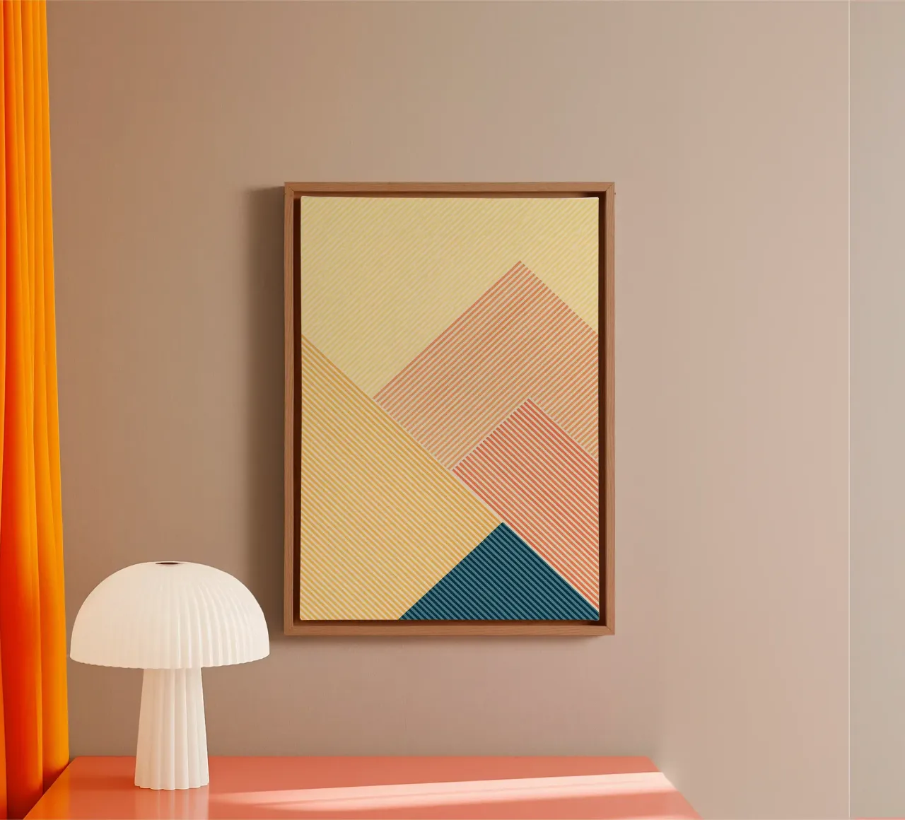 abstract geometric mountain line canvas with Floater frame by arkhanz