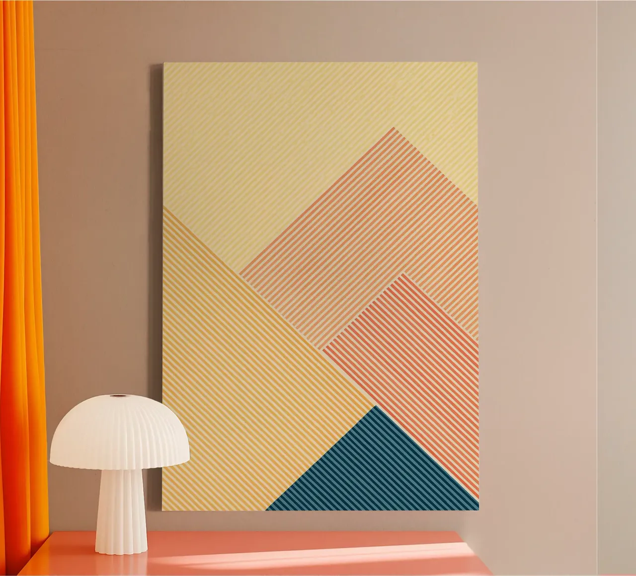 abstract geometric mountain line canvas with Floater frame by arkhanz
