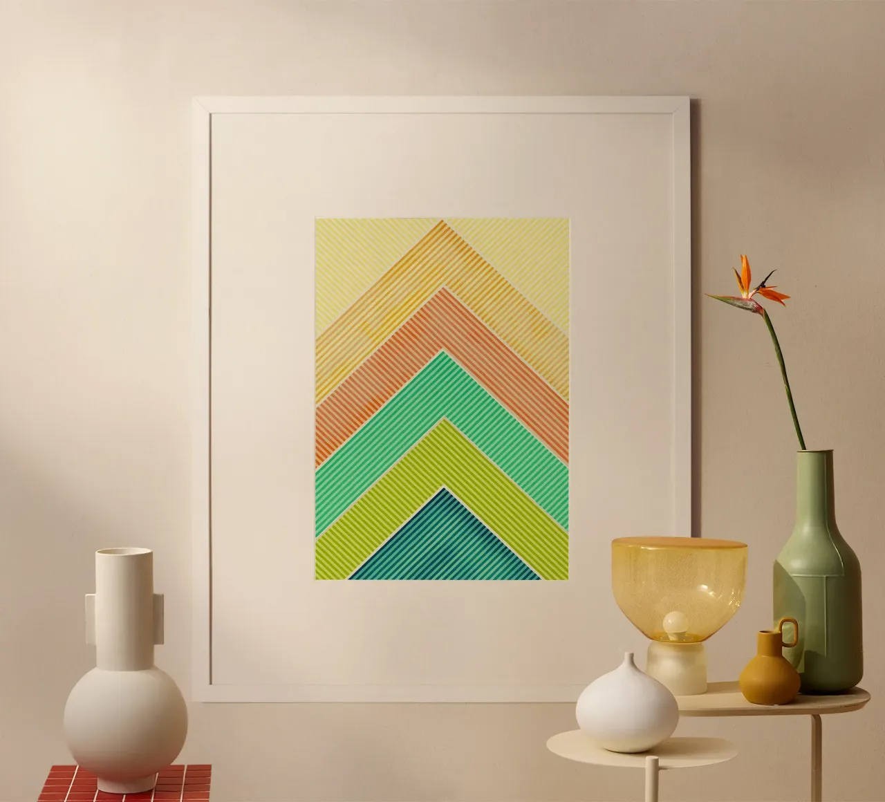 abstracto geométrico montañas línea poster con marco de plástico de arkhanz