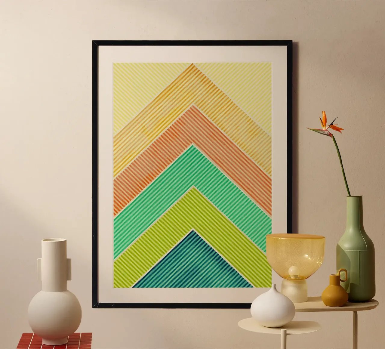 abstracto geométrico montañas línea poster con marco de plástico de arkhanz