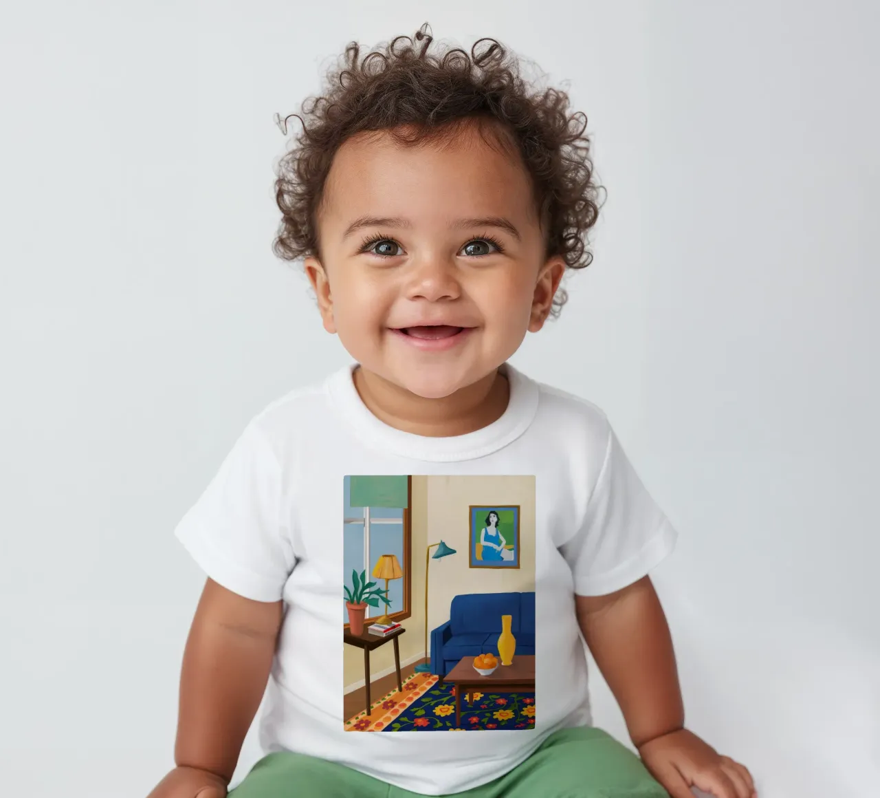Portrait de canapé bleu t-shirt pour bébé de Tiga Bersama