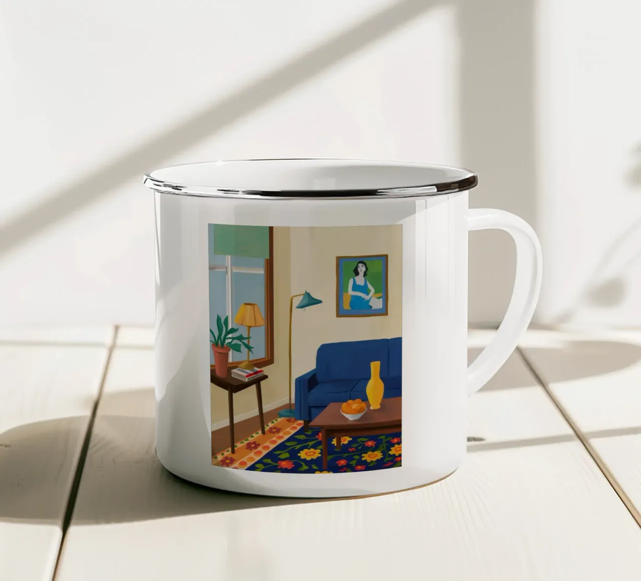 Ritratto di divano blu tazza in smalto da Tiga Bersama