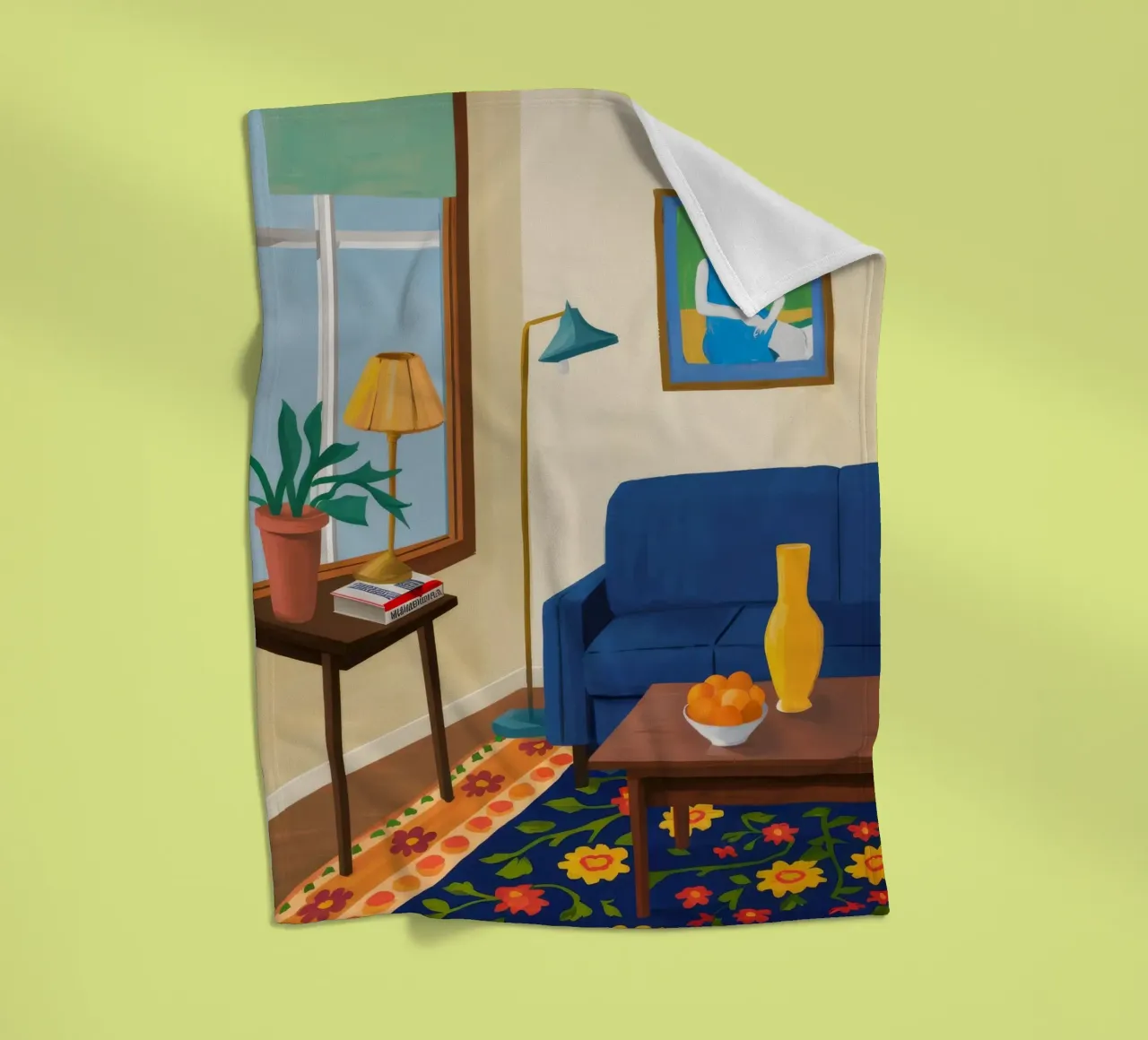 Blue Sofa Portrait fleece blanket by Tiga Bersama