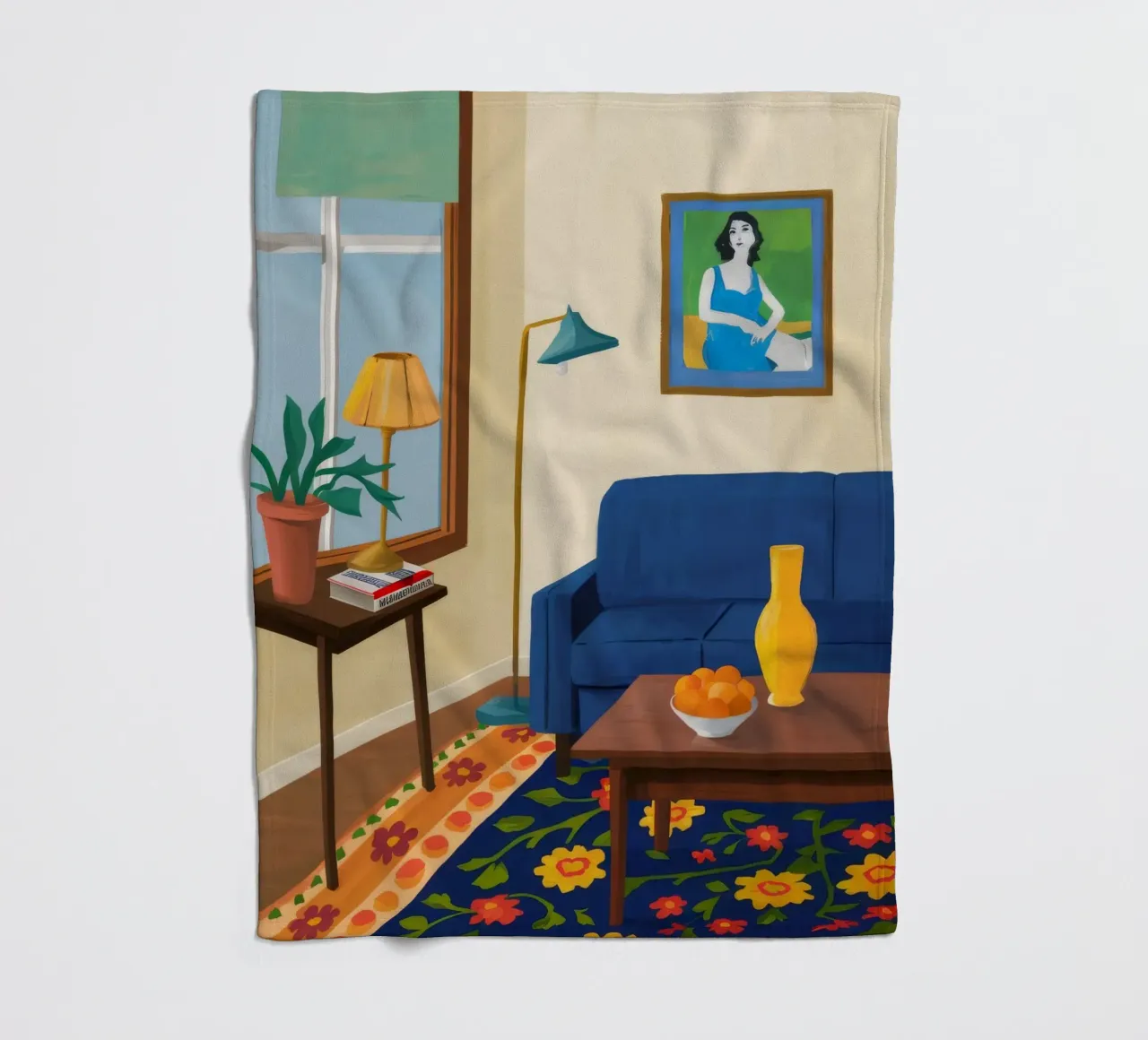 Blue Sofa Portrait fleece blanket by Tiga Bersama
